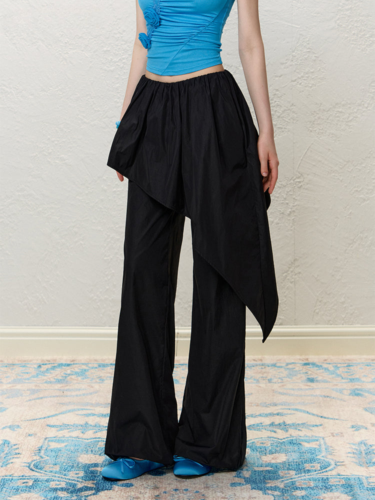 Black Layered Asymmetric Skirt Pants