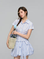 Colorful Buttons Striped College - Style Shirt & Skirt Set
