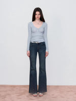 Embroidered Rhinestones Flared Jeans