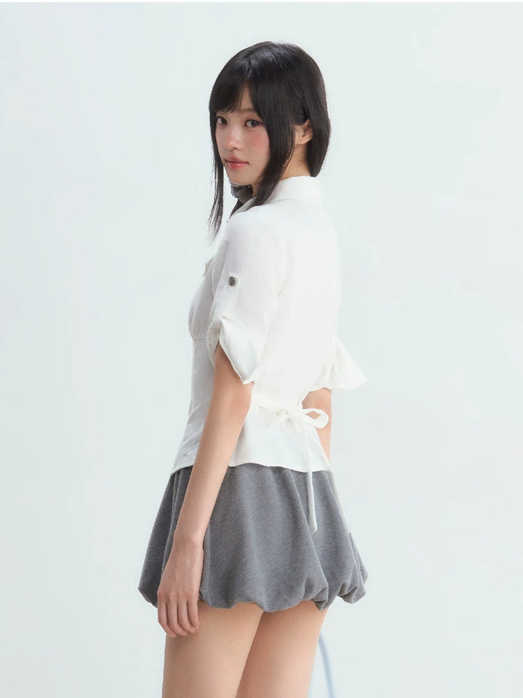 White Pocket Crop Shirt