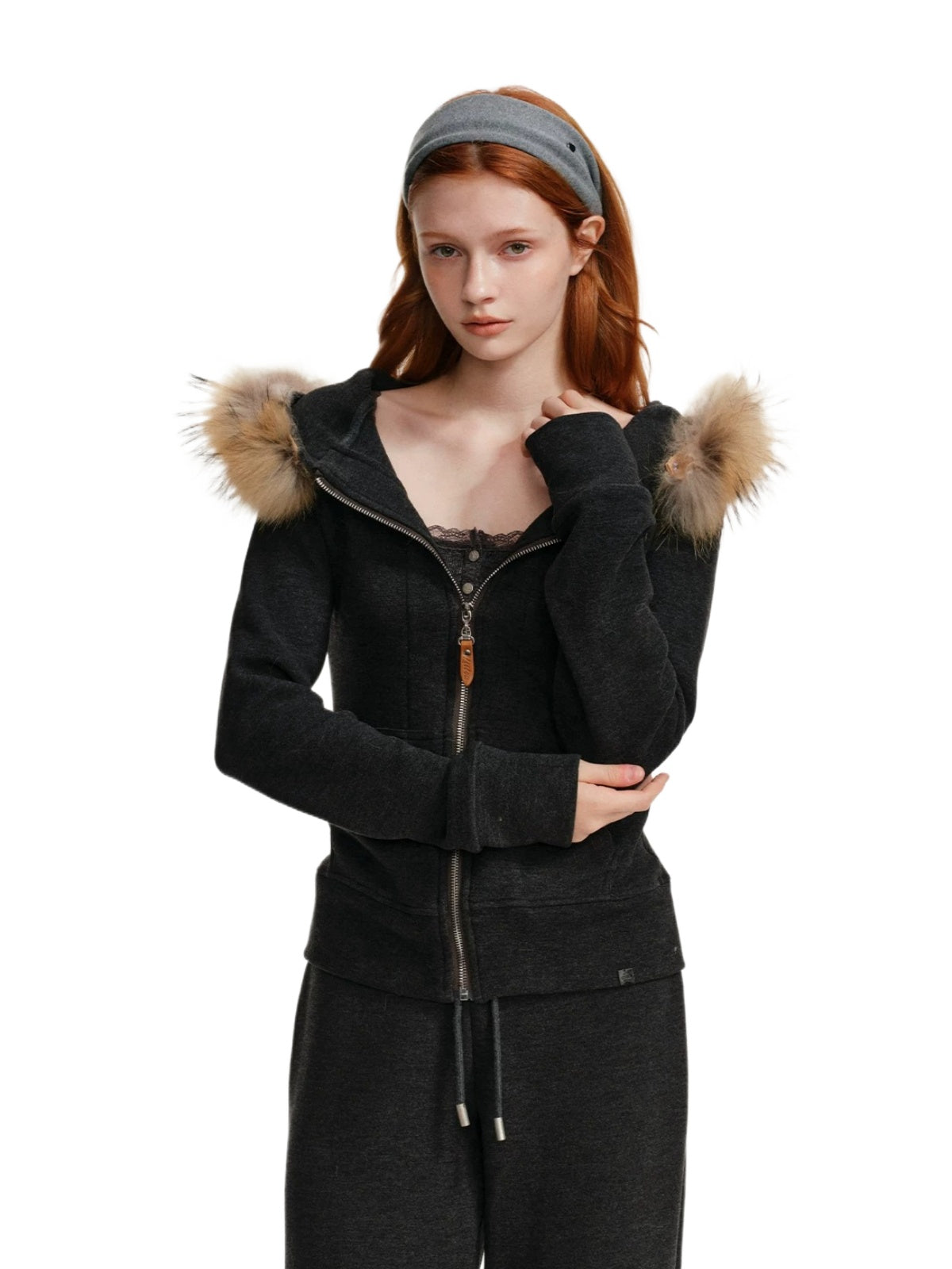 Detachable Fur Collar Tracksuit Set
