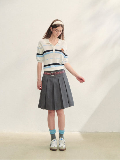 Embroidered Striped Knitted Short-sleeve Polo Shirt