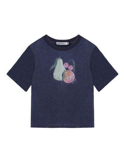 Printed Pearl-Decorated Short-Sleeve T-Shirt