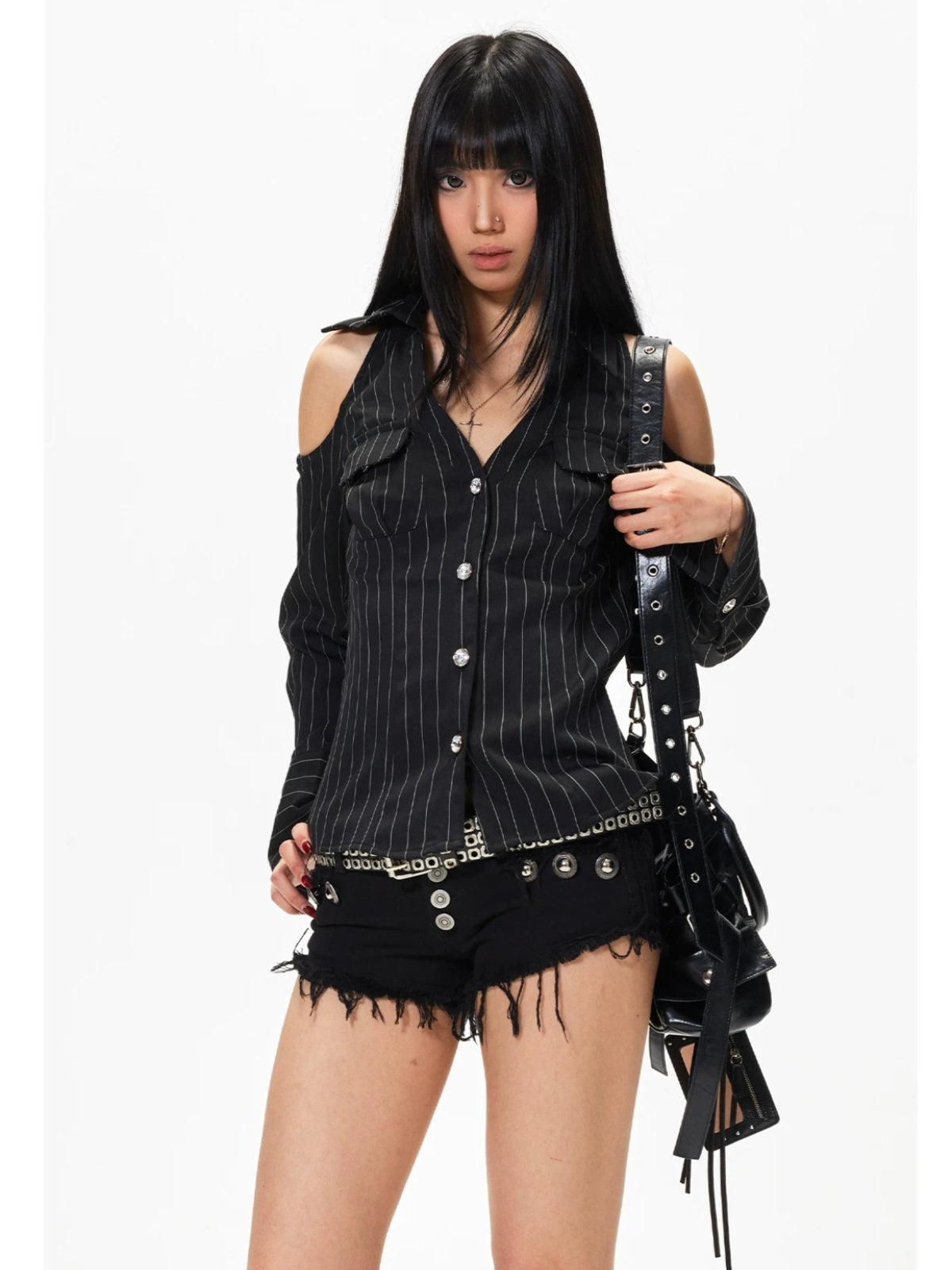 V-Neck Striped Ruched Shirt