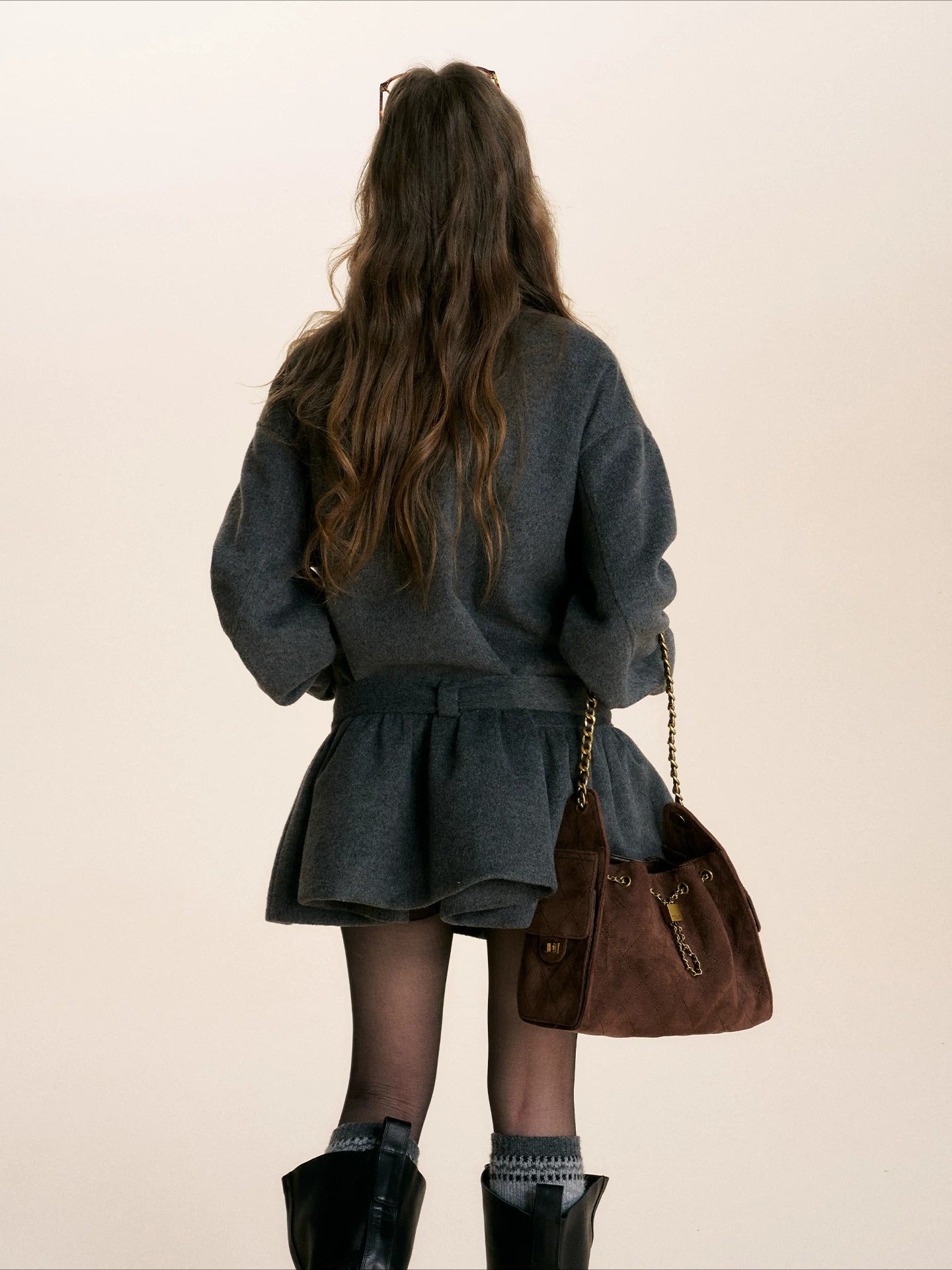 Gray Floral Sequin Wool Coat