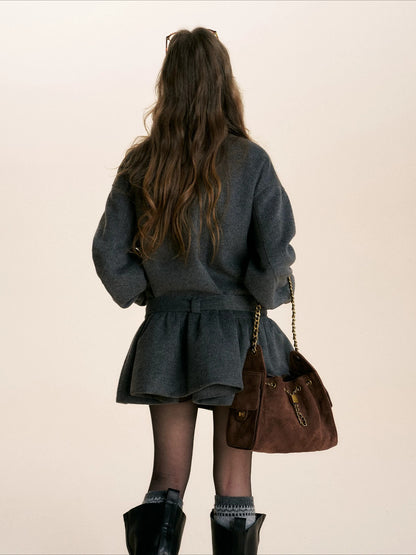 Gray Floral Sequin Wool Coat