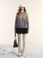 Fair Isle Jacquard Crewneck Knit Sweater