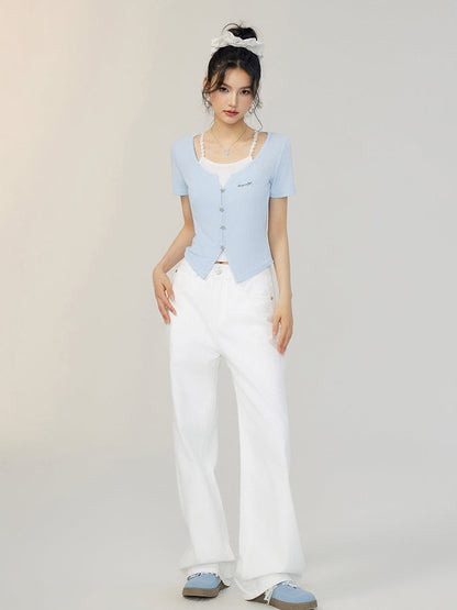 Faux Two-Piece Tencel Blouse