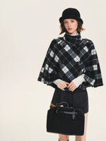 Checked Wool Blend Cape Coat