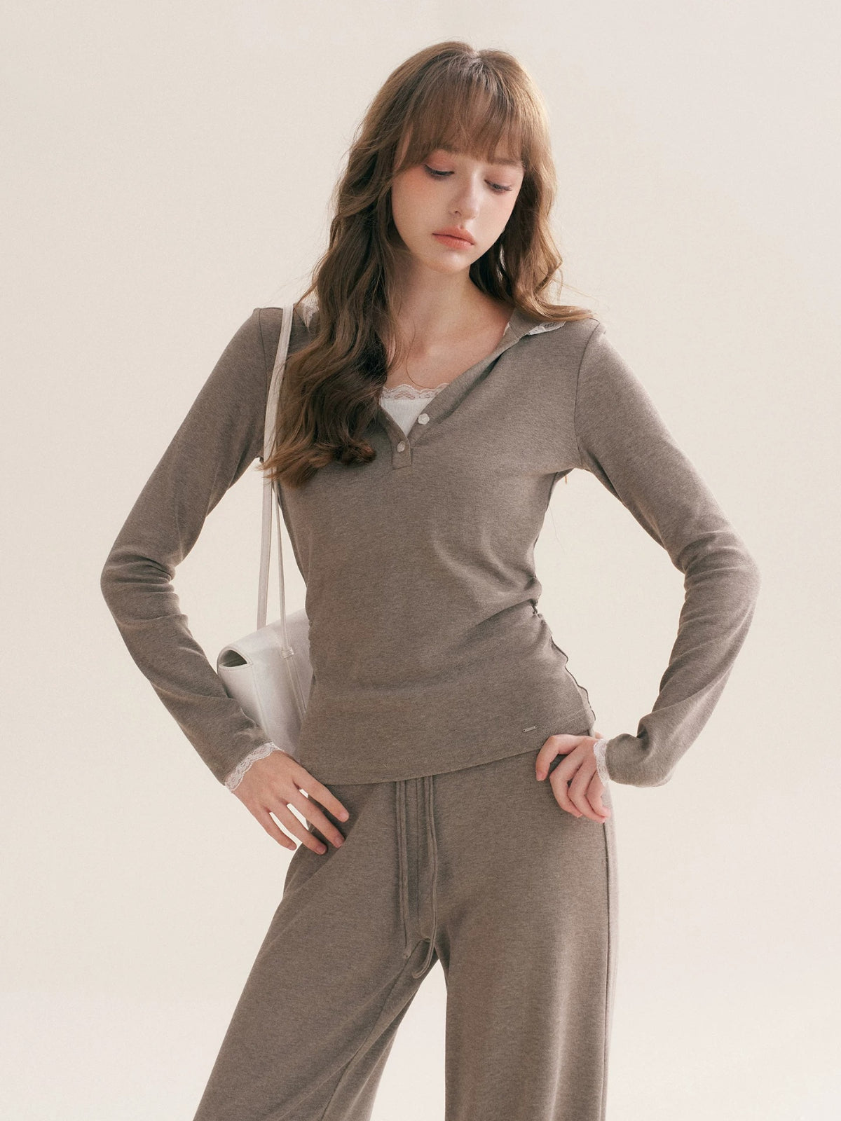 Lace Trim Hoodie Set