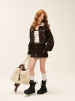 Vintage Plaid Patchwork Jacket Skirt Set