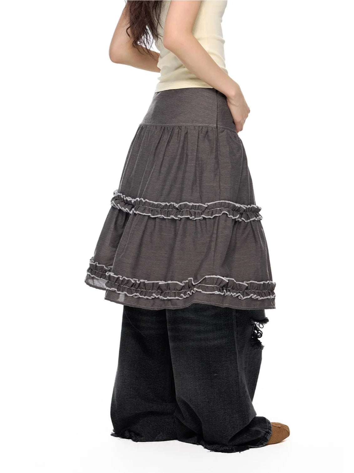 Ruffle Layered Midi Skirt