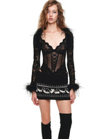 Ostrich Feather Trimmed Lace Bolero