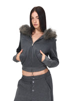 Detachable Fur Collar Hoodie & Sweatpants Set