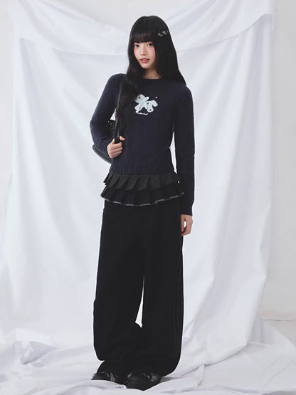 Navy Blue Butterfly Knit Top
