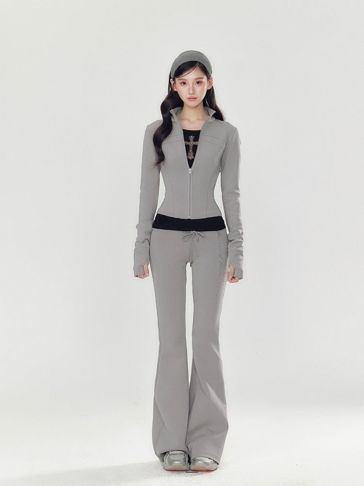 High Collar Slim Fit Sports Hoodie &amp; Pant Set