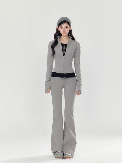 High Collar Slim Fit Sports Hoodie &amp; Pant Set
