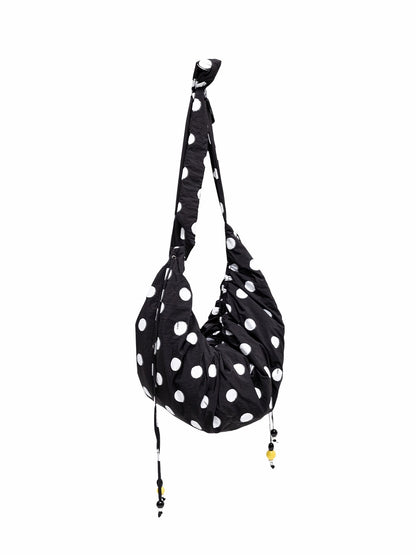 Polka Dot Ruched Dumpling Shoulder Bag