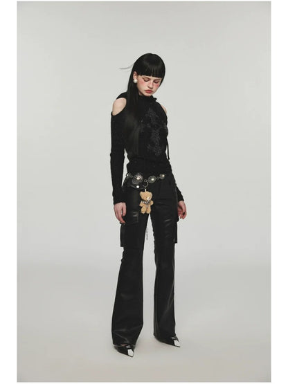 Mohair Off-Shoulder Knit Hoodie