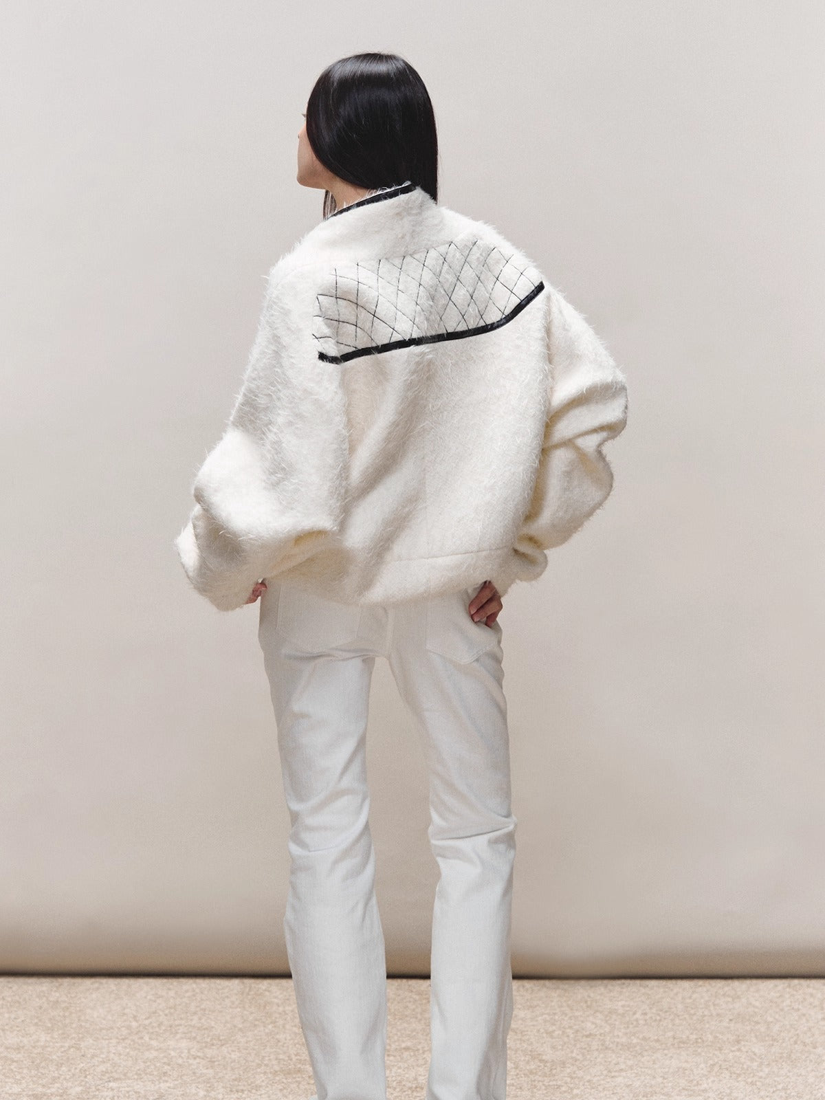 Toggle Trim Diamond-Stitch Wool Coat