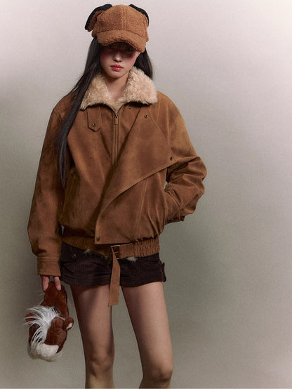 Retro Suede Shearling Moto Jacket
