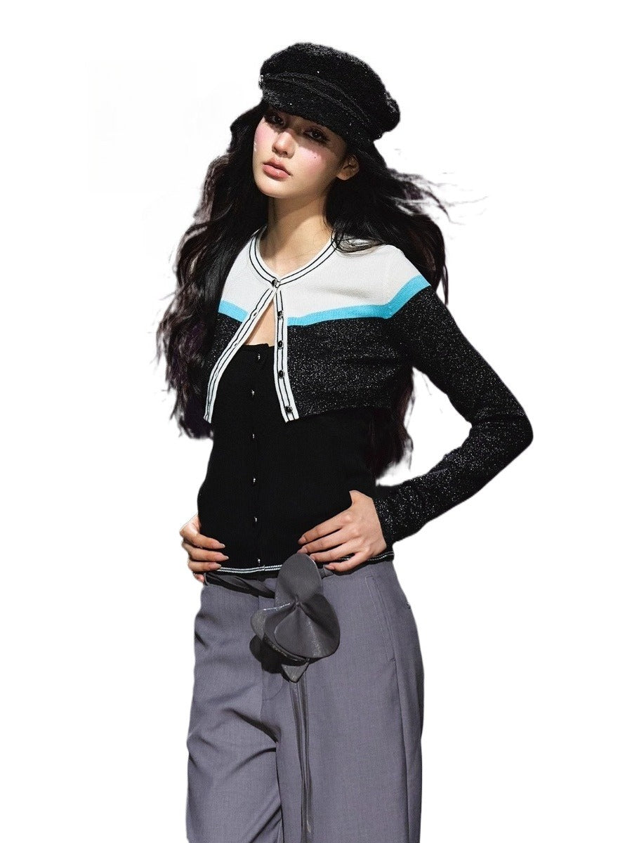 Sparkle Contrast Trim Knit Two-Piece Set