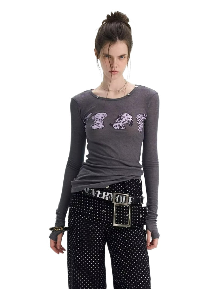 Puppy Print Layered Knit Top