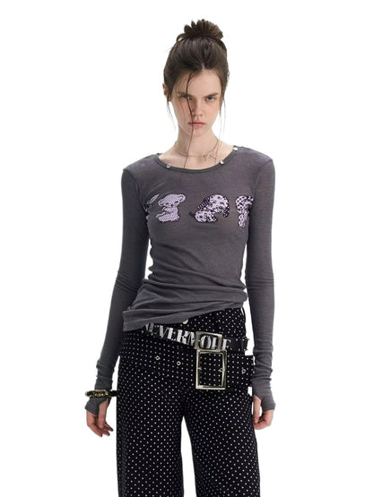 Puppy Print Layered Knit Top