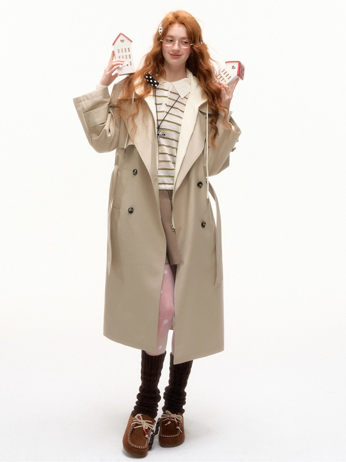 Khaki Hooded Trench Coat