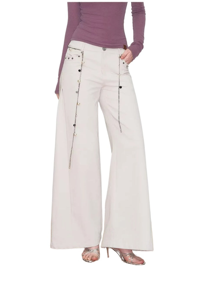 Wave Embroidered Wide-Leg Pants