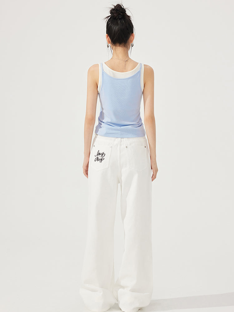Fake Two-Piece Contrast-Color Spliced Tank Top