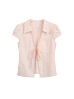 Tie Waist Puff Sleeve Short Blouse