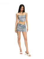 Short Bone Structure U-Neck Tank Top & Skirt Set