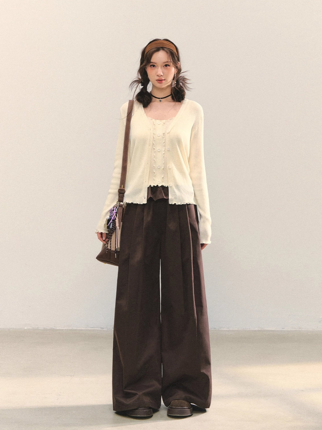 Brown &amp; Black Fold-Waist Balloon Pants