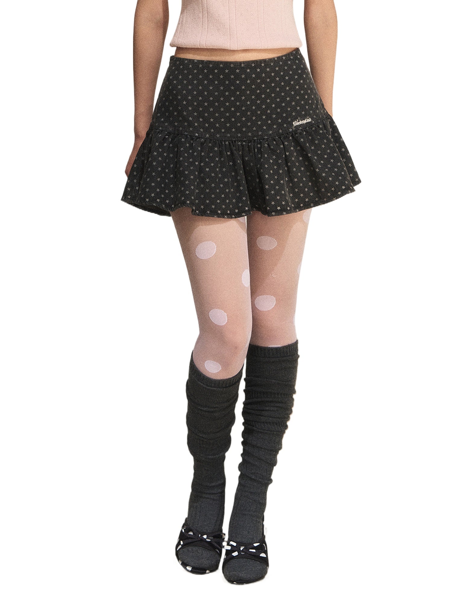 Star Print Ruffle Mini Skirt