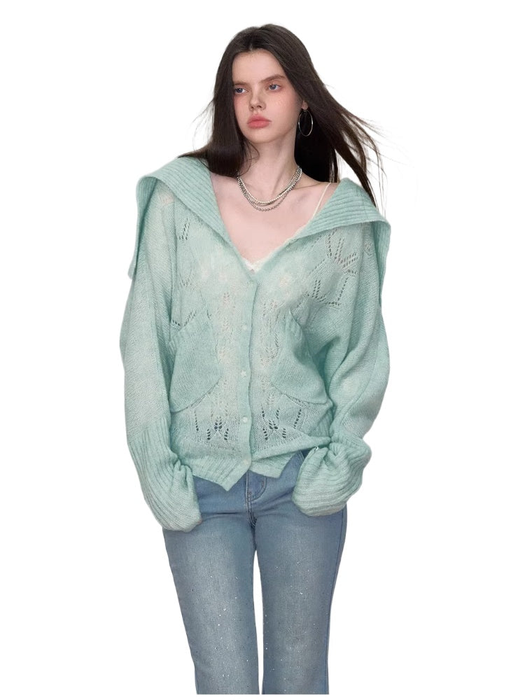 Hollow Knit Collar Cardigan