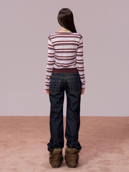 Color-Block Striped Wool Knit Cardigan