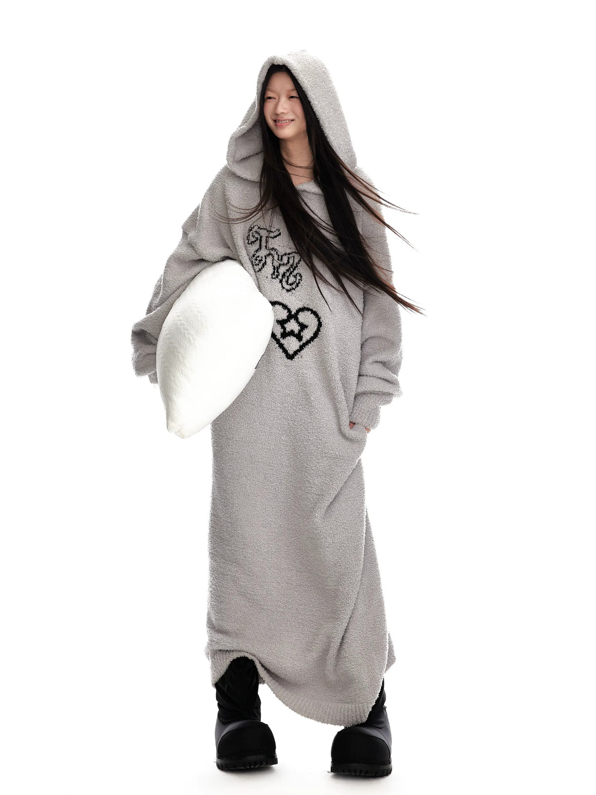 Hooded Plush Knit Dress