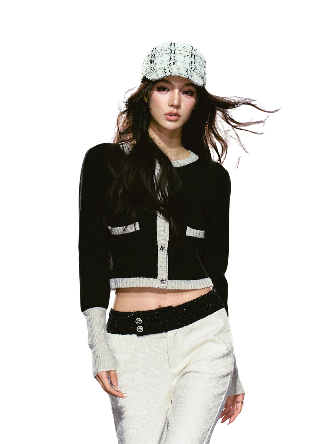 Black &amp; White Contrast Knit Cardigan