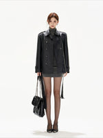 Black Stand Collar Belted Leather Jacket