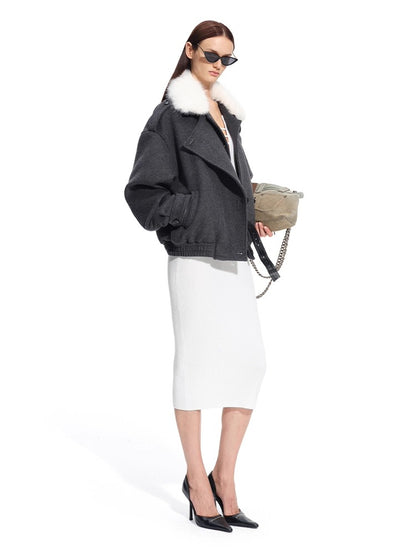 Faux Fox Fur Wool-Blend Aviator Jacket