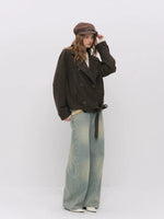 Cropped Wool-Blend Wrap Coat