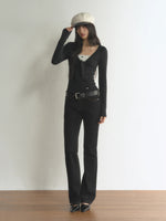 Contrast Bow V-Neck Layered T-Shirt