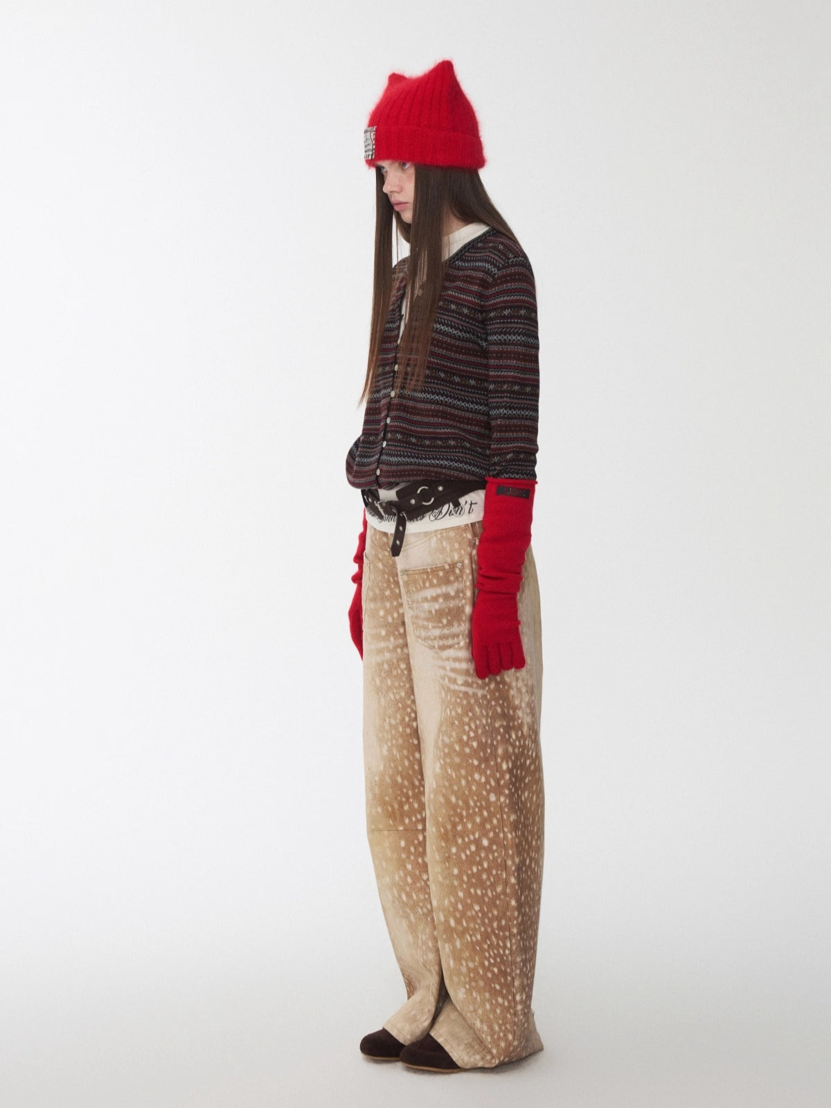 Fair Isle Pony Jacquard Drawstring Knit Cardigan