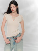 Beaded V-Neck Knit Top