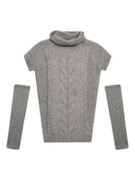 Cable Knit Turtleneck Short Sleeve Top