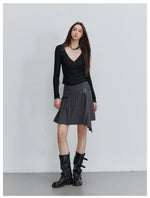 Pleated Buckle Mini Skirt
