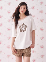 Leopard Rhinestone Shoulder Top
