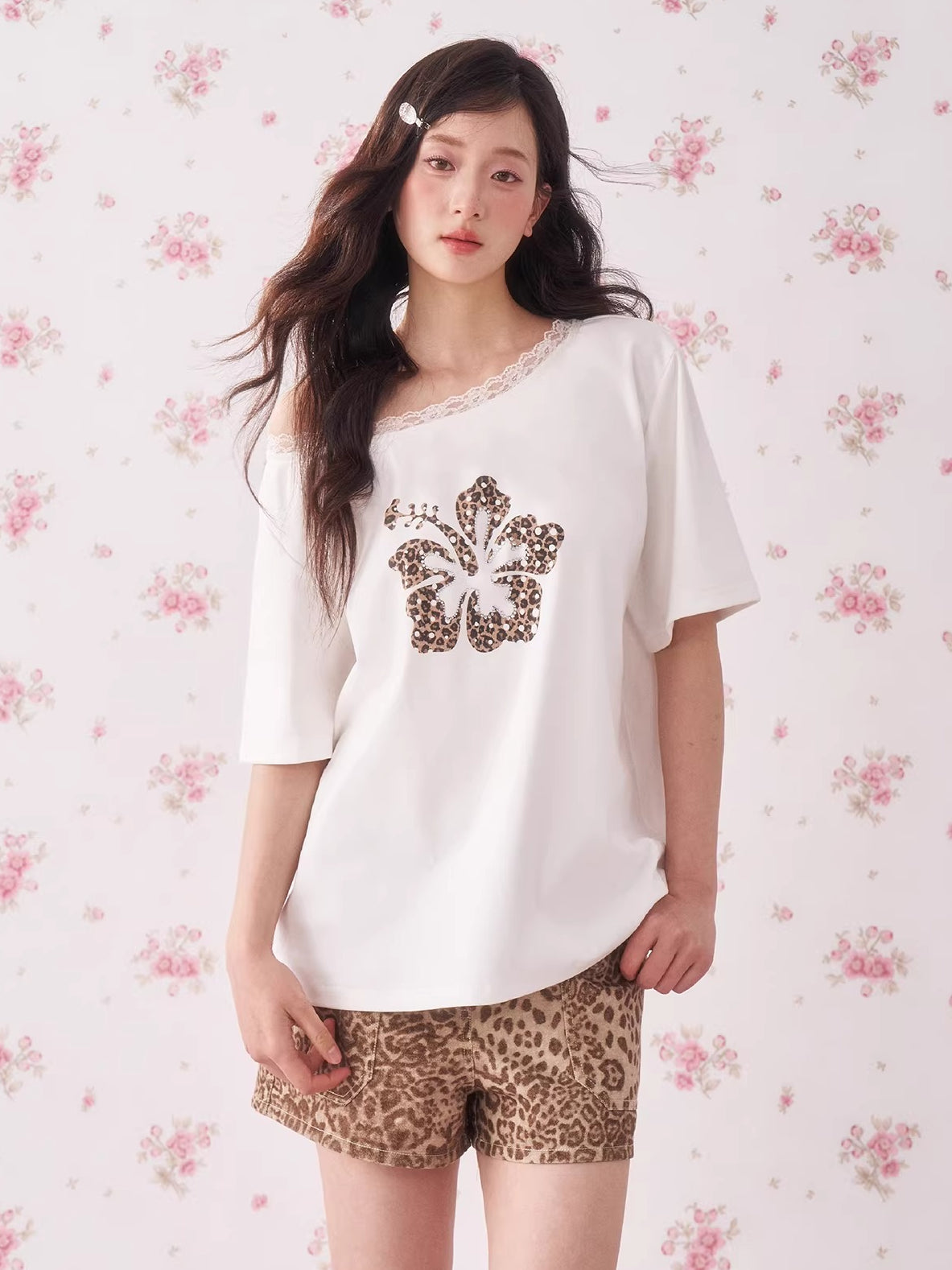 Leopard Rhinestone Shoulder Top