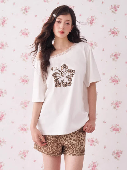 Leopard Rhinestone Shoulder Top